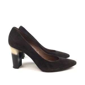 DJP suede leather pumps horn finished heel